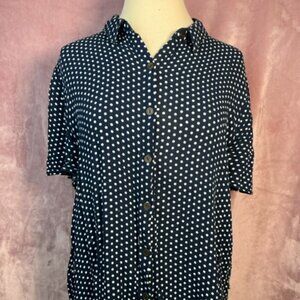 Womens Navy Polka Dot Button Down Rewind Shirt Size XXL